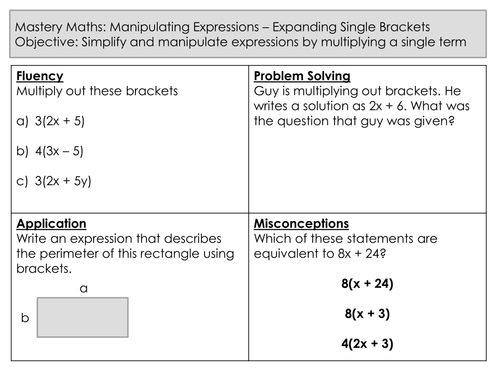 Mastery Maths - Manipulating Expressions - Expanding Single Brackets