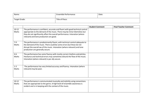 OCR GCSE Music Performance Assessment