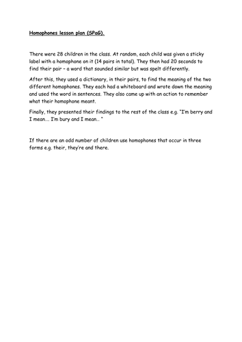 Homophones Practical Lesson Plan