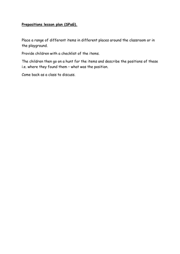 Practical Prepositions Lesson Plan