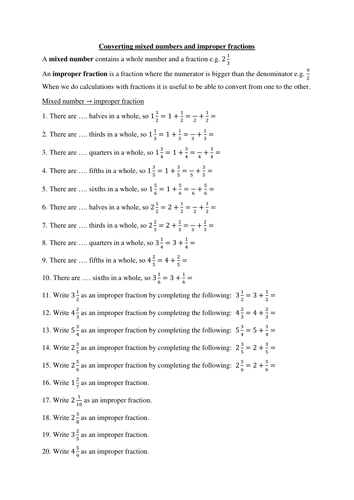 Converting mixed numbers and improper fractions