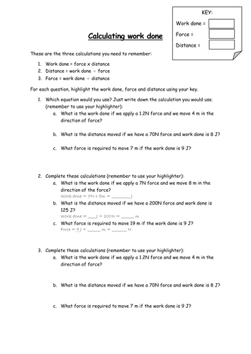 Work and Power Calculations | Teaching Resources
