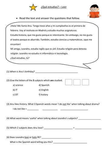 Spanish Year 7 - School subjects + estudiar (Que estudias? Vamos al instituto) 3 engaging resources