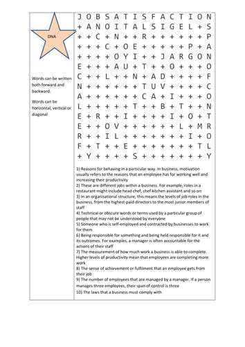 Edexcel GCSE (9-1) Business Topic 2.5 key words wordsearch