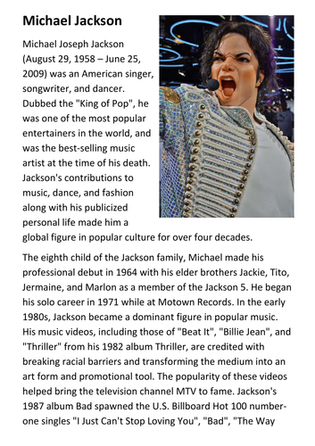 Michael Jackson Handout