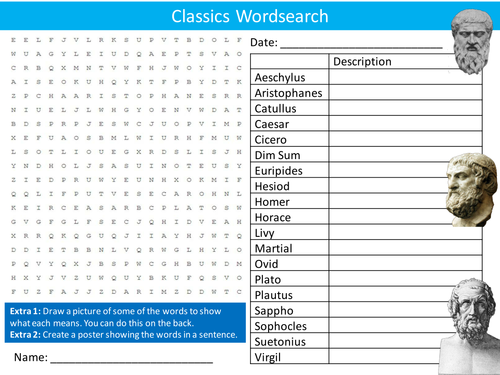 Classics Wordsearch Classical Literature Starter Settler Activity Homework Cover Lesson