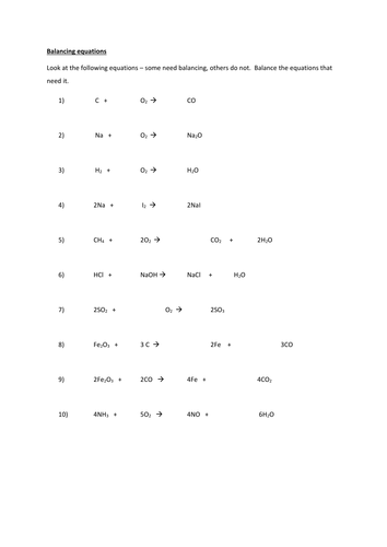 Balancing Equations