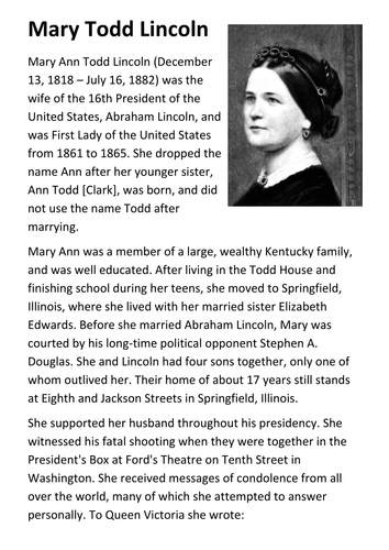 Mary Todd Lincoln Handout