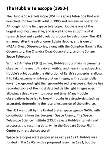 The Hubble Telescope Handout