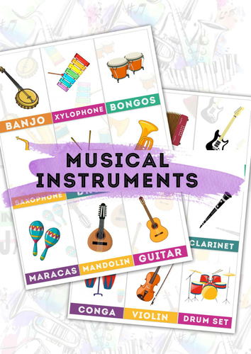Musical Instruments Flashcards | Music Vocabulary Cards | ESL Printable PDF