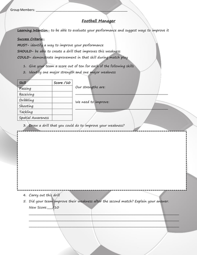 Football Manager Worksheet