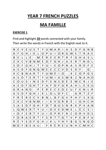 YEAR 7 FRENCH PUZZLES
