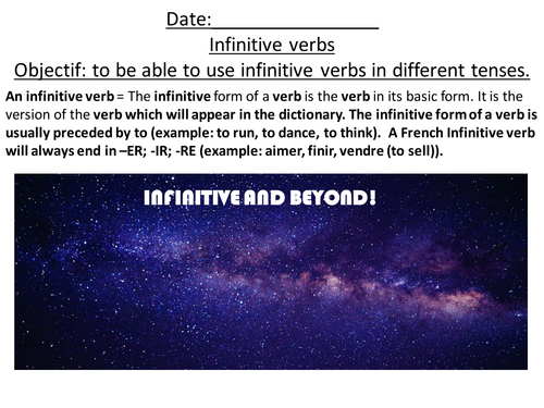 INFINITIVE VERBS Near future, present and conditional - good to go with AQA Oxford Unit 1