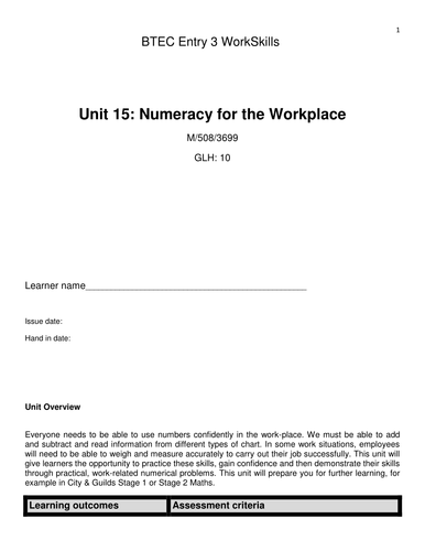 BTEC WorkSkills Numeracy Entry Level Unit 15