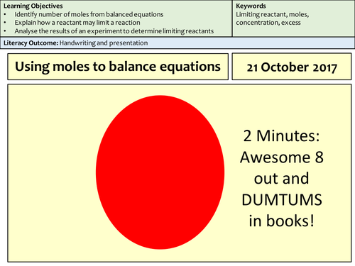 GCSE Chemistry Using Moles to Balance Equations Powerpoint