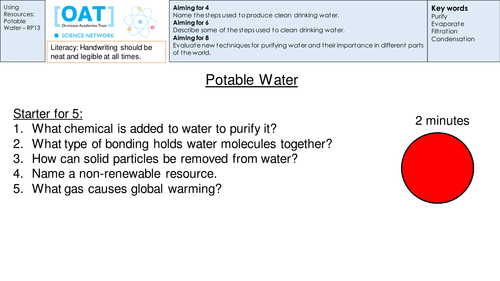 Water Purification (Using resources: Potable Water AQA 1-9)