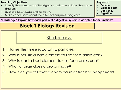Biology Revision (Digestion, Enzymes, Respiratory System, Healthy Diet)
