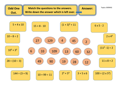Odd One Out Puzzle Worksheet - BIDMAS
