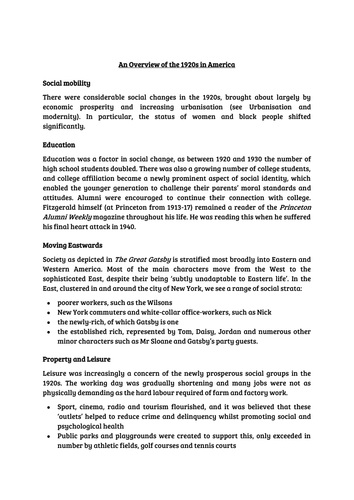 The Great Gatsby AS OCR Lang/Lit Context & Chapters 1-3