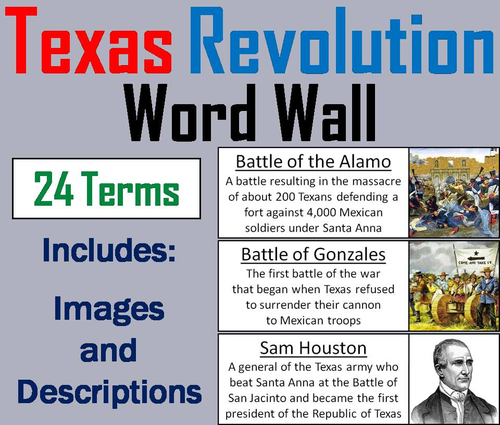 Texas Revolution Word Wall Cards