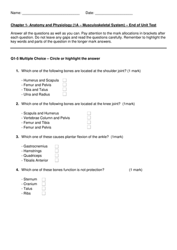 Muscular Skeletal End of Unit Test