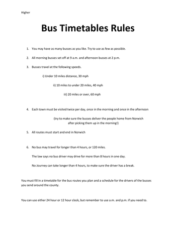 Functional Mathematics: Bus Timetables