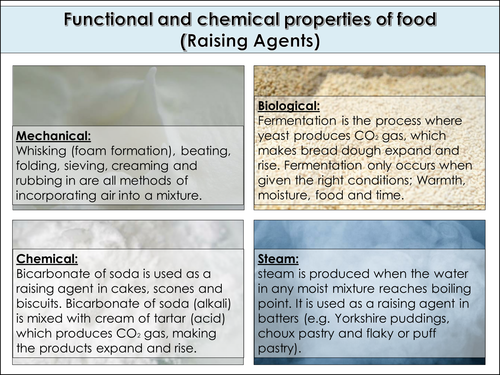 Function and chemical properties of food fact sheets. Ideal for GCSE Food preparation and nutrition.