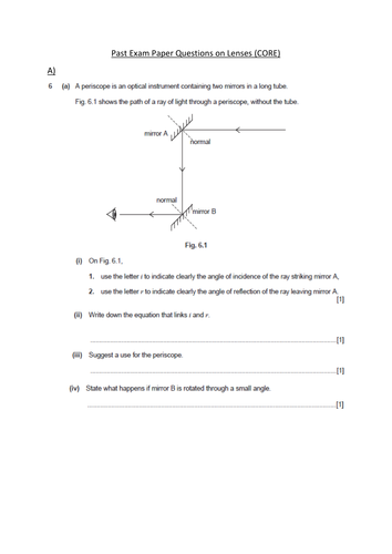 CIE Lenses Practice (Past Exam) Questions