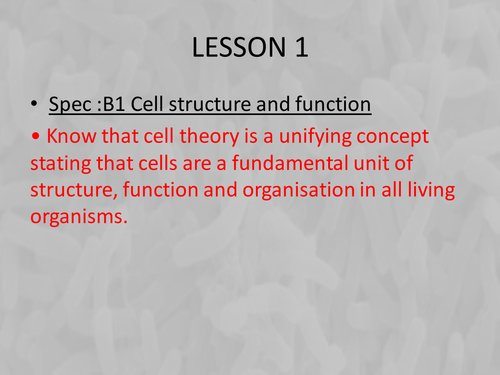 New BTEC Level 3 Applied science Unit 1 B1 Cell structure and function (Lessons 1 - 3)