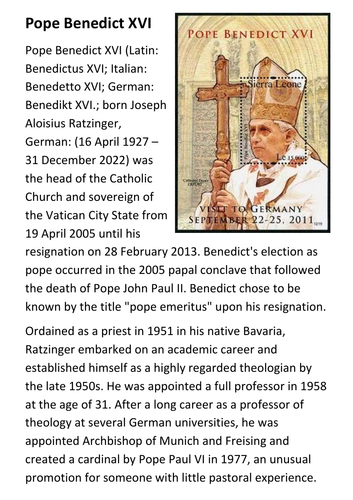 Pope Benedict XVI Handout