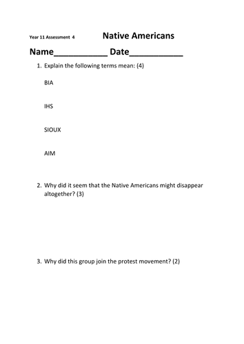 Mini Assessment on Native Americans Revision