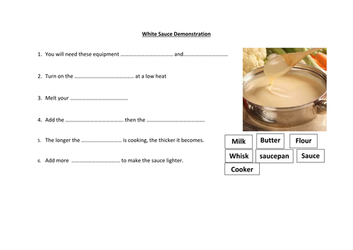 White Sauce Demonstration Worksheet