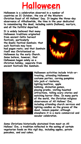 Halloween Reading Comprehension Sample