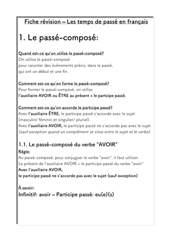 French Past Tenses Revision 1. Rules Passé-Compose/ Imparfait, Avoir/ Être