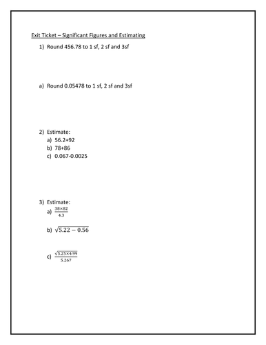 Exit Ticket - Significant Figures and Estimation