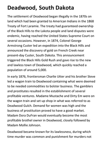 Deadwood, South Dakota Handout