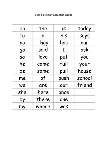 Year 1 common exception word homework and table | Teaching Resources