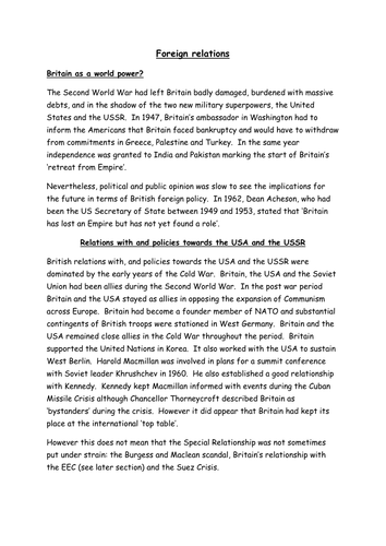AQA A level modern Britain 1951-2007, the Special Relationship, 1951-64