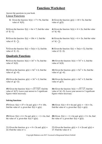 Functions lesson with differentiated worksheet