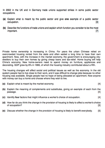 igcse economics sections 3 4 and 5 revision questions teaching resources