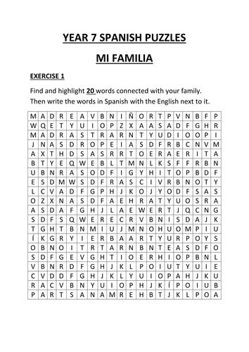 YEAR 7 SPANISH PUZZLES