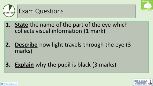 New AQA (2016) Biology B10 - The Human Nervous System, Lesson 8 - Defects with the Eye
