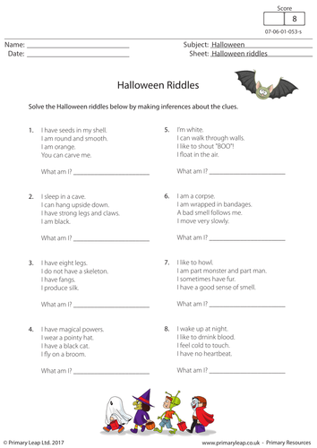 Halloween Worksheet - Riddles | Teaching Resources