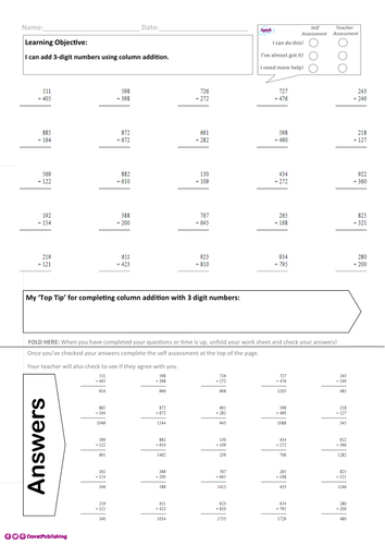 Column Addition: Differentiated & self-marking