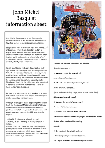 John Michel Basquiat information sheet