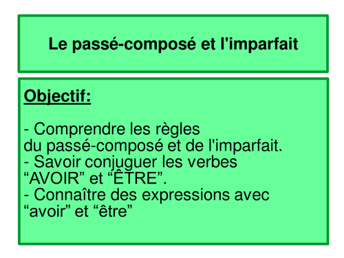 French Past Tenses Passé-composé et Imparfait avec les expressions AVOIR/ ÊTRE