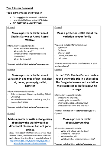 Inheritance and evolution challenge homework