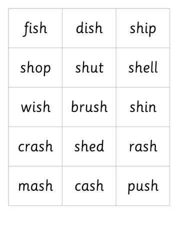Bingo games for sh, th, ch, ng and nk sounds.