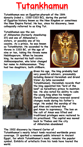 Tutankhamun Reading Comprehension Sample | Teaching Resources