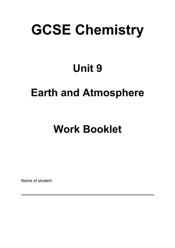New AQA GCSE Chemistry 'Hodder' Unit 9 Atmosphere - Work Booklet